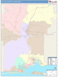 Fort Walton Beach Metro Area Wall Map Color Cast Style 2024